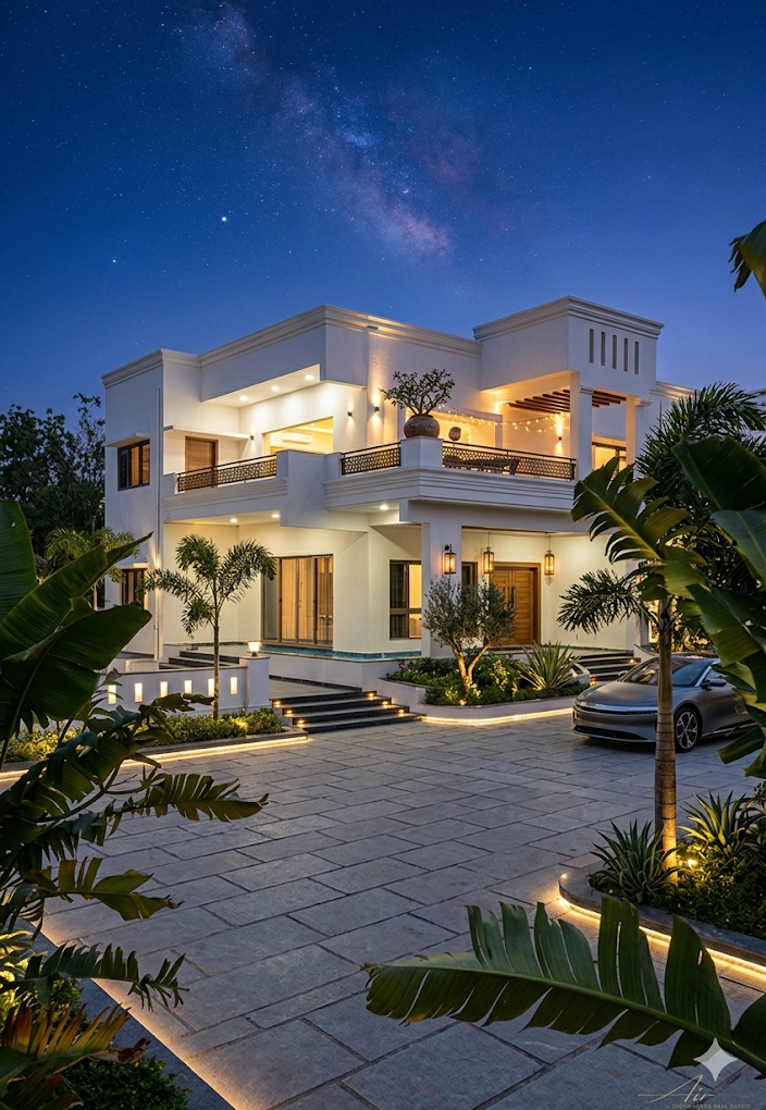 Green Enclaves Farm & Resort luxury frontview at night